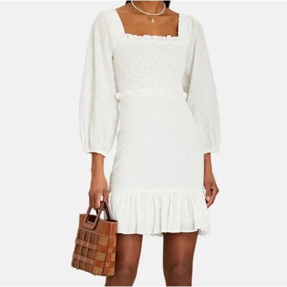 Veronica Beard NEW Denise Dress Sz 4 White Eyelet Cotton Smocked Mini Sun Dress - Picture 4 of 15